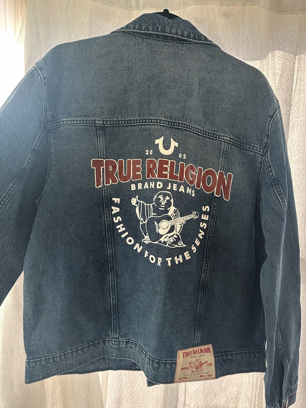 True Religion Men's Dark Blue Denim Jacket with Red Logo